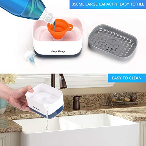 Kitchen Dish Soap Dispenser with Sponge Holder, 2021 Newest 2-in-1 Countertop Soap Pump Dispenser, for Kitchen Sink Dishwashing Soap Dispenser - 12.5 Oz