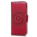 MOLLYCOOCLE iPhone SE & 5 & 5S Case, Stand Wallet Premium PU Leather Skin Cover Magnetic Flip Folio TPU Cushion Bumper Embossed Flower Design for iPhone SE & 5 & 5S & Bling Butterfly Dust Plug,Red