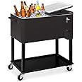 SSLine Portable Rolling Patio Cooler Ice Chest with Wheels Outdoor Cold Drink Beverage Bar Cart with Storage Shelf & Bottle Opener Home Deck Backyard Party Cooler Tub Trolley Cart