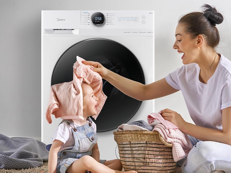 Midea MF200W80WB-14AS Waschmaschine / 8KG / nur 48 cm tief/Energieeffizienzklasse A/Steam Care/Nachlegefunktion / 1400 U/min/Turbo Wash/APP-Steuerung, AquaStop 4