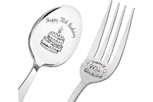 Happy 70th Birthday Gifts for Men Women Funny Cake Fork and Spoon Set 70 Year Old Birthday Gifts for Dad Mom 70 Yr Old Gift f