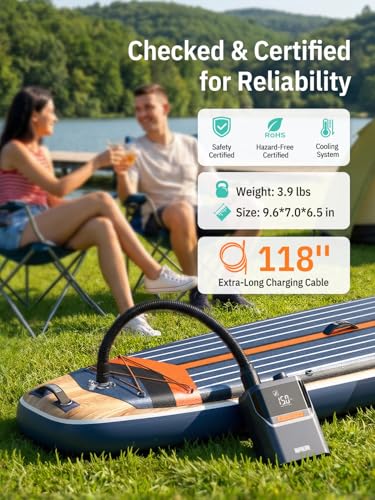 Niphean Electric Inflator with Built-in Battery, 50 PSI Electric Inflator for Tires, Sup and Mattresses, Portable Electric Air Pump with Auto Shut-off for Inflatables and Deflation
