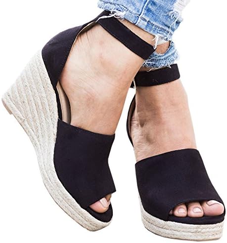 Wedges Shoes for Women Espadrilles High Heels Ankle Strap Open Peep Toe Summer Sandals