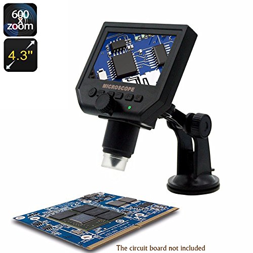 LCD Digital Microscope Sourcingbay 4.3 Inch Portable Detection HD Display Screen 600X Zoom Built-In Battery Camera Video Recording Timestamp for Micro-organisms, Plants, Insects and Repair Microscope