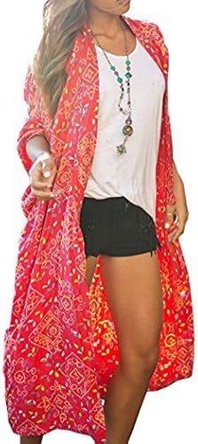 BOSSAND Women's Sheer Chiffon Blouse Loose Tops Kimono Floral Print Cardigan Cover UPS (Small, N 17)