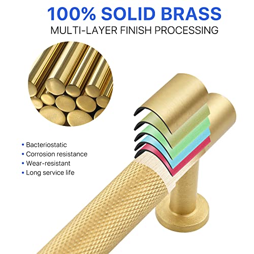 SNBTLA Brass Drawer Cabinet Pulls, Brushed Gold Handles Hardware for Dresser Kitchen Bedroom Bathroom  (2 Pack, 5 inch(128mm) Hole Centers)