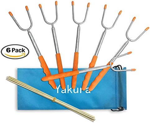 Marshmallow Roasting Sticks, Telescoping Smores Sticks Skewers for BBQ Hot Dog Fork 45 Inch Patio Fire Pit Camping Cookware Campfire Cooking Utensil for Kids Adult Party Accessories (Pack of 6)