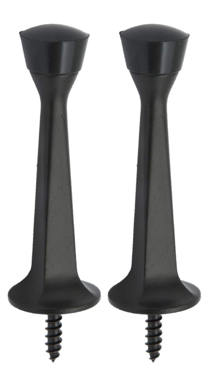Photo 1 of QCAA Rubber Tip Heavy Duty Solid Rigid Door Stop, 3", Zinc Die Cast, Matte Black, Made in Taiwan, 2 Pack