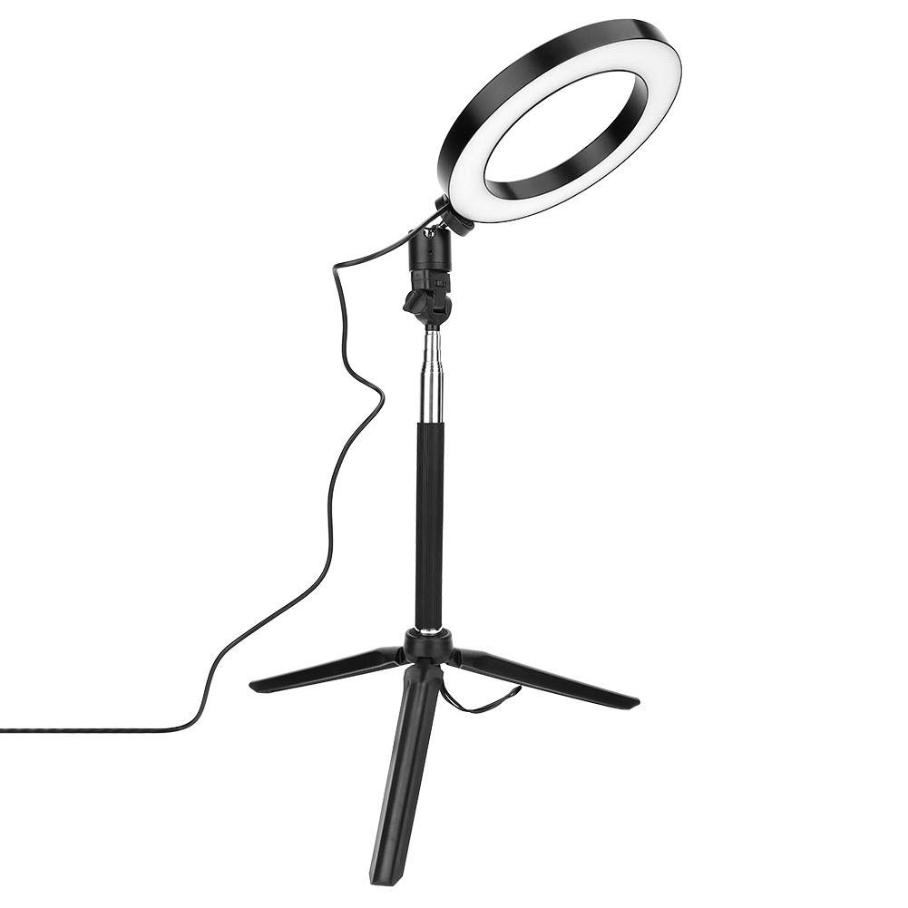 6 inch Selfie Ring Light with Tripod Stand for Live Stream Makeup, Mini Led Camera Table Lamp Fill Light for Video Photography