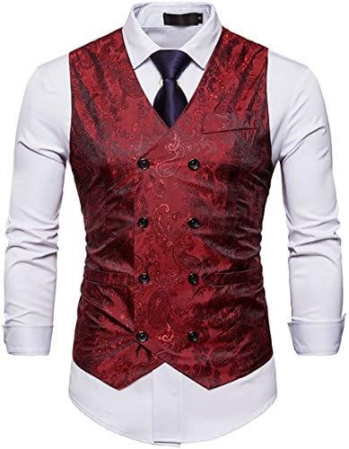 WANNEW Mens Suit Vest Waistcoat Business Dress Vests Paisley Vest for Suit or Tuxedo
