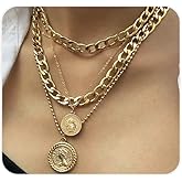 ROSASUENO Chunky Gold Cuban Chain Portrait Relief Pendant Necklace for Women Trendy French Dainty Vintage Statement Choker Necklace