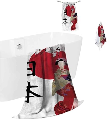 Amazon.com: prunushome Towels Japan Beach&Travel&Bath Towel Geisha ...