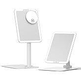 Benbilry Travel Makeup Mirror with Light, 15X Magnifying Mirror & 3 Color Modes, 1800mAh Rechargeable, Adjustable Height/Angle Stand, Foldable LED Vanity Mirror for Tabletop (White)