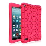 Fintie Silicone Case for All-New Amazon Fire 7 Tablet (7th Generation, 2017 Release) - [Honey Comb Upgraded Version] [Kids Friendly] Light Weight [Anti Slip] Shock Proof Protective Cover, Magenta