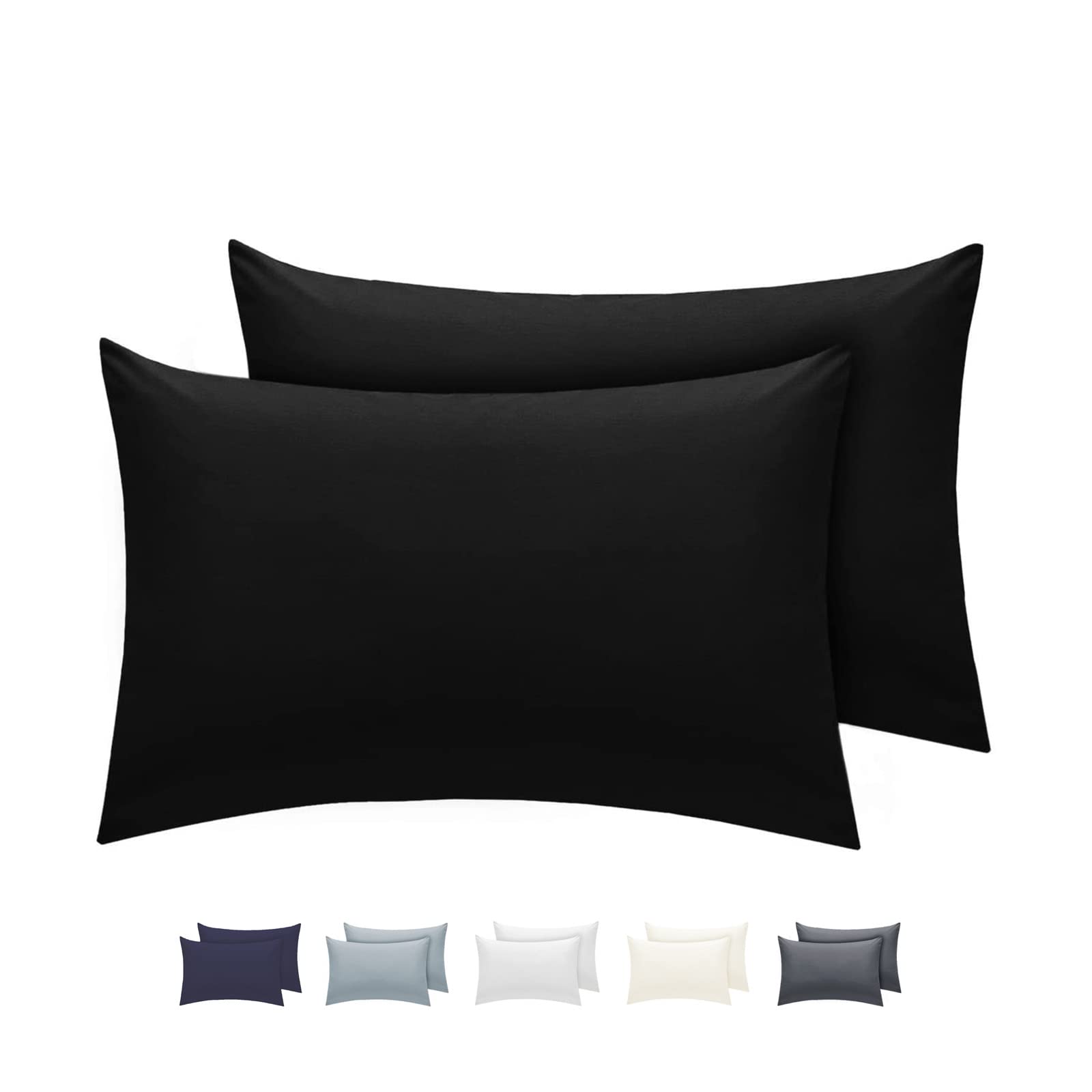 LivinEase Classic Fitted Sheet -10inch(26cm) Deep Cotton Blend Fitted Sheets -Bobble Free, Easy Care, Soft & Comfortable Bed Sheets (Black, 2x Pillowcase (50 x 75 +15cm))