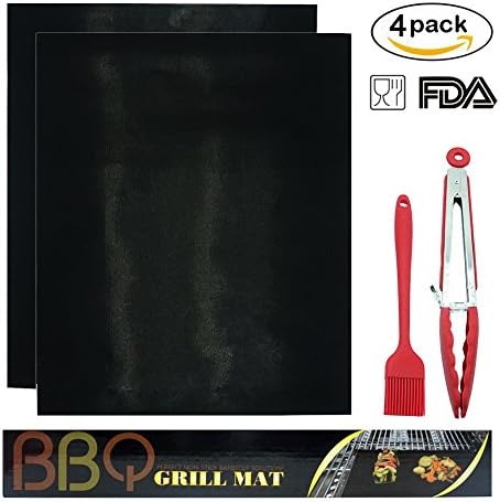 BBQ Grilling Tool Set, JINYO Barbecue Pad Reusable NON-Stick Surface Easy Clean with Clip &amp; BBQ Brush (Black)