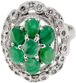 Rare Natural Emerald Vintage Flower Motif Ring (Resizable) 925 Silver