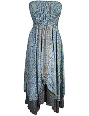 Womens Skirt Dress Vintage Printed Silk Sari 2 In 1 Recycled Two Layer Sundresses Wholesale Lot Of 2