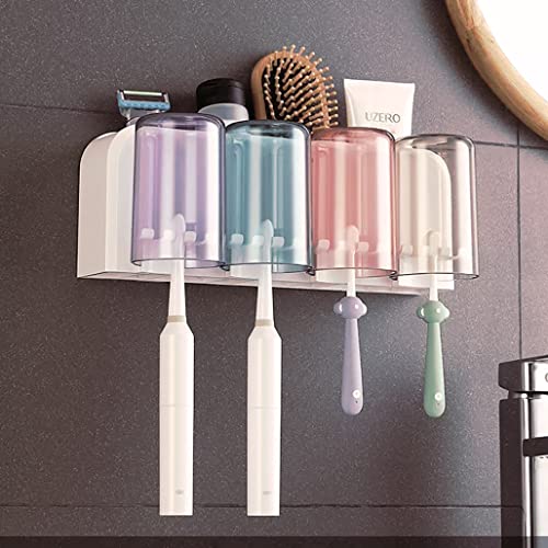 YartanXing 歯ブラシスタンド 歯ブラシホルダー 壁掛け おしゃれ 歯ブラシ立て 歯磨き粉ホルダー 電動歯ブラシスタンド 外せる 浮かせる 収納 歯ブラシたて 歯磨き コップ 洗面所 穴あけ不要 トイレタリー収納 多機能 コップ立て うがいコップ 家族 (歯磨きコップ×4)