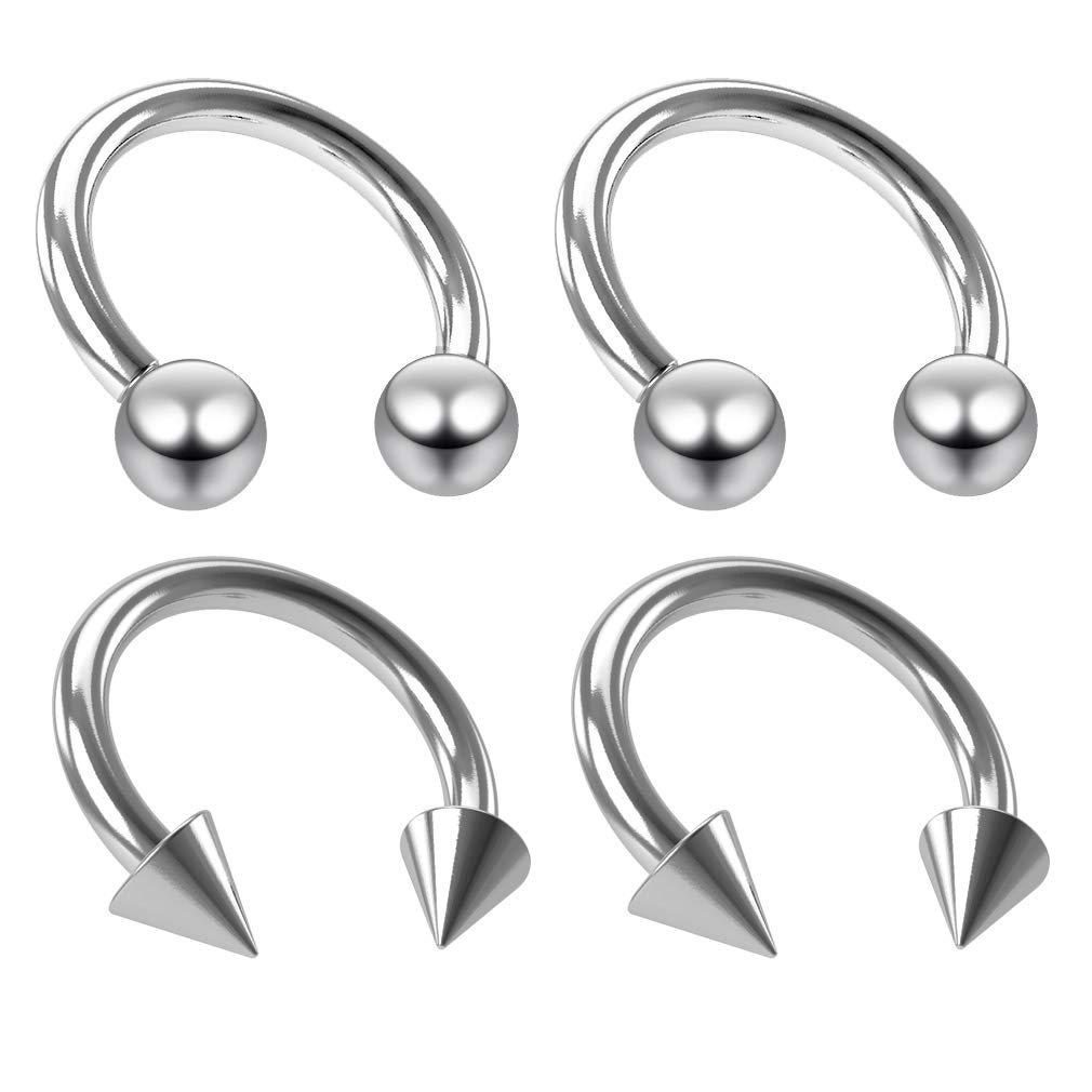 4pc 16g 1.2mm Surgical Steel Circular Horseshoe Earrings 16 Gauge 1.2mm 4mm Ball Spike Septum Earrings 6mm Eyebrow Piercing Jewellery