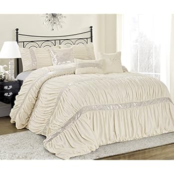 Amazon.com: Lush Decor Belle Ivory Comforter Ruffled