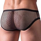 CHICTRY Mens See Through Mesh Openwork Buckled Bikini Briefs Underwear Black Medium(Waist:26.0-36.0