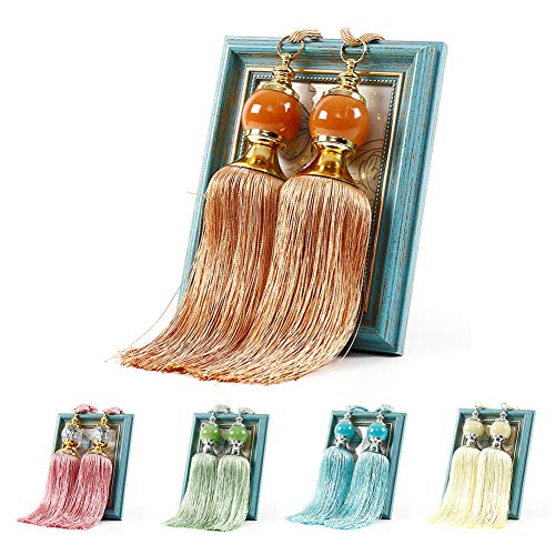EUGNN 1 Pair Beaded Tassels Curtain Holdbacks Curtains Tiebacks Rope Fastener Window Drapery Tiebacks Drape Holders for Home Bedroom, Office Hotel Decoration(Pink)