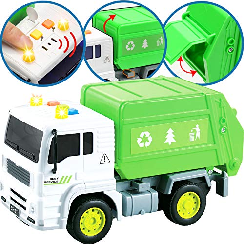 Friction Powered Push and Go Truck Toy - Action City Vehicle Play Set Police Car, Garbage Truck, Construction & Emergency Helicopter Toys for Kids, Boys Ages 2 3 4 5 + Push & Pull w/ Lights & Sounds