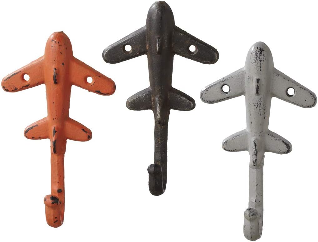 midwest cbk Orange Brown and White Airplanes Single Wall Hooks Cast Iron Set of 3