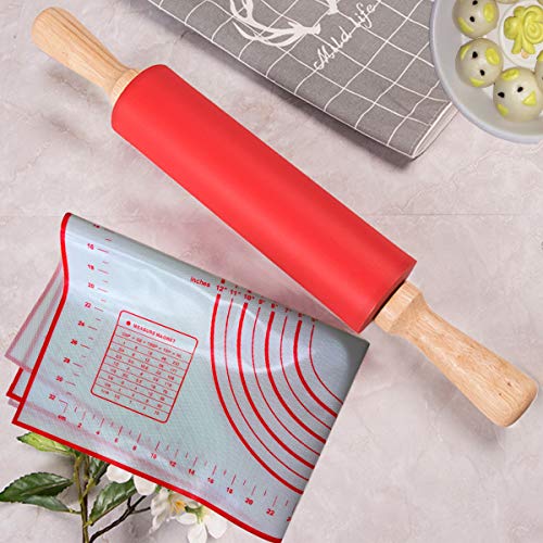 Pastry Mat 24" x 16" with Silicone Rolling Pin 16.9" - Large Non-stick Non-slip Pastry Baking Mat Dough Mat- Perfect Bakeware for Cookies Bread Fondant Pie Crust Making - Thumbnail 2