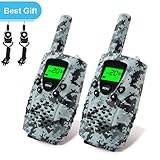 E-wor Walkie Talkies For Kids ,22 Channels FRS/GMRS UHF Kids Walkie Talkies, 2 Way Radios 4 Miles Walkie Talkies Kids Toys With Flashlight, 1 Pair,Camo Grey