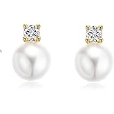 SELFROSE Gold Stud Earrings for Women,Trendy Pearl Earring 14k Gold Plated Pearl Stud Earrings
