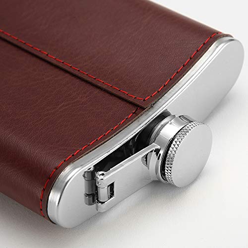 YFS Whiskey Flask With American Flag for Liquor and Funnel, 8 Oz Leak Proof Stainless Steel Pocket Hip Flask with Soft Touch Leather Cover, Brown Flask for Men