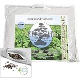 ZEN CHI Organic Buckwheat Hulls Pillow, Personal Standard Size 14"x20" | All Cotton Pillow Cover, Natural Cooling Technology for Deep Comfortable Sleep, Adjusts to Contours of Neck &amp; Head