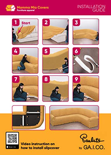 Sectional Sofa Cover - Corner Couch Cover - Corner Slipcover - Cotton Fabric Slipcovers - 1-piece Form Fit Stretch Furniture Slipcover - Mille Righe Collection - Camel (Corner Sofa)