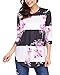 Asvivid Women's Round Neck Floral Print 3 4 Sleeve Tunic Blouse Casual Striped Tunic Tops Large Pink