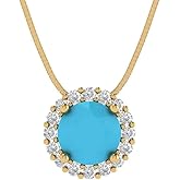 Clara Pucci 14K Yellow Gold Plated Solitaire 18" Box-Chain Necklace - Sterling Silver 1.16ct Round Cut Turquoise Pendant