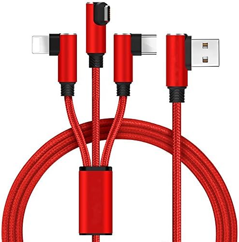 Multi Charging Cable [4.9FT,90-degree],LYILIN 3 in 1 Multiple USB Charging Cable Cord Adapter with Lightning/USB Type C/Micro USB Connector Ports for iPhone, iPad, Samsung S8/S8+,Android More(Red)