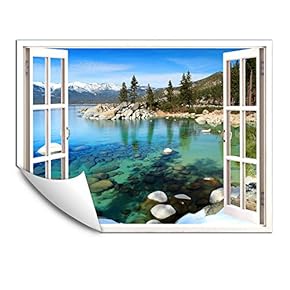 Wall Murals for Bedroom Fake Window Beach White Window Removable Wallpaper Peel and Stick Wall Stickers - 24x32 inches