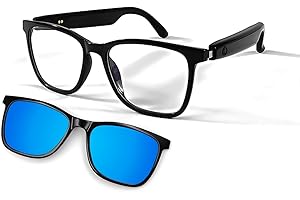 Fecoul Smart Glasses for Men Clear Bluetooth Sunglasses for Women with Magnetic UV400 Polarized Lenses Anti-Blue Light, Bluetooth 5.4, Built-in Microphone,Speaker(with Blue Lens)
