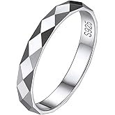 ChicSilver 925 Sterling Silver Ring Customizable Sandblast Finish/Multi-Faceted Ring Wedding Band Comfort Fit Size 4-12