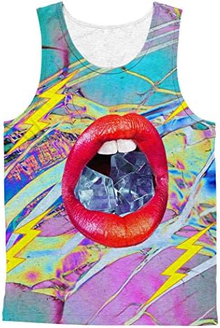 Cottonsyria Men's Lips Tank Tops Cartoon Psychedelic Shirt Digital Print Tee (XX-Large)