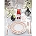 150pcs Rose Gold Premium Plastic Cutlery&Plates Set/Confetti Birthday Tableware Including 25 Dinner Plates, 25 Salad or Dessert Plates & 25 Polished Rose Gold Forks Knives & Spoons & 9oz cups