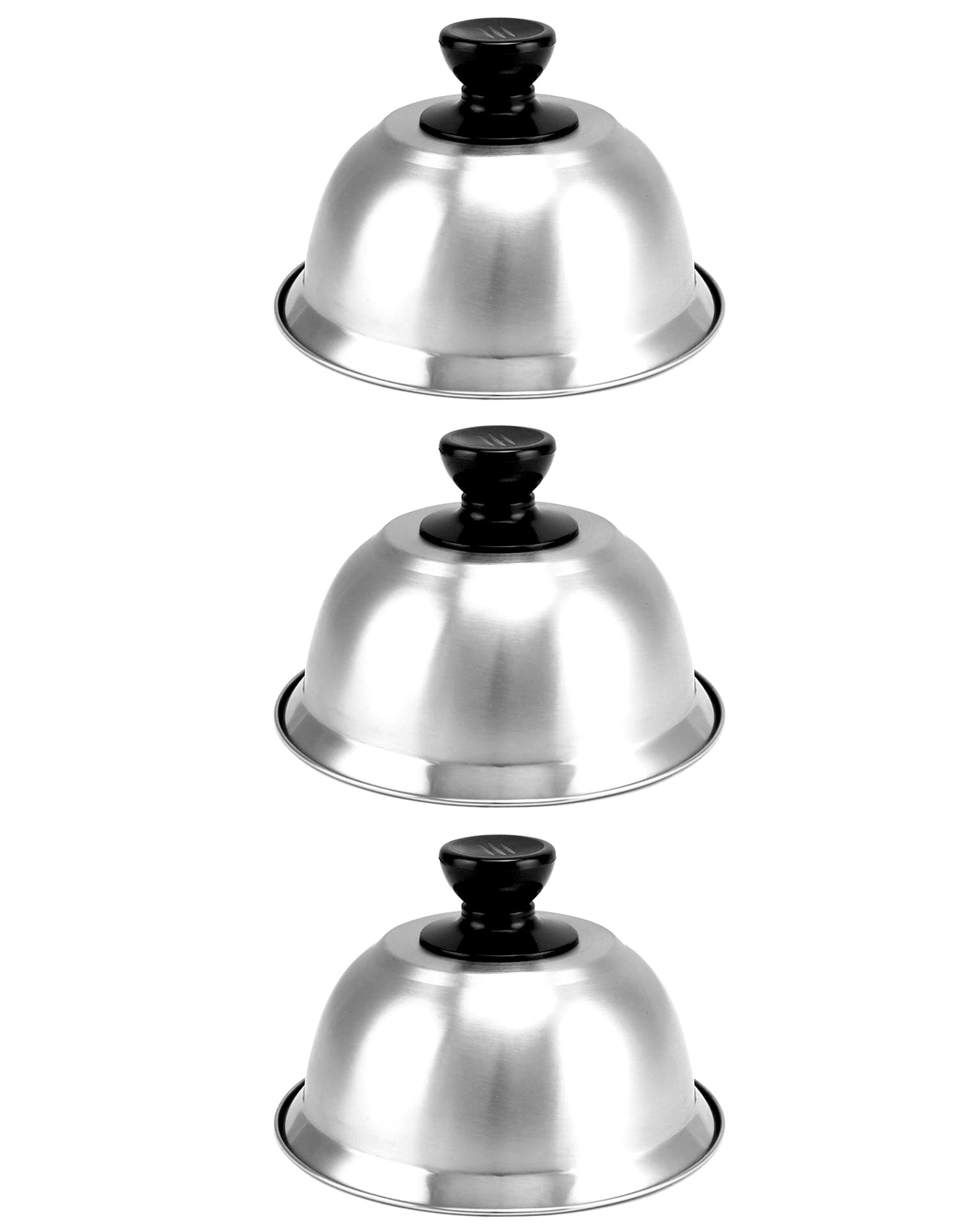 QWORK® Pack of 3 Burger Covers, Melting Dome, Stainless Steel, 16 x 10 cm, For Burger, Steak