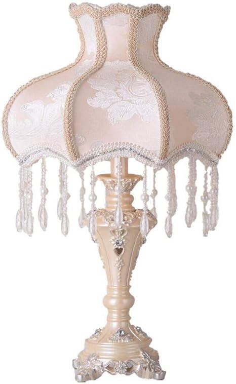 Amazon Co Jp Zxctd ヨーロピアンスタイルのテーブルランプベッドサイドのランプ手作りのレースの布ベージュのランプシェード ビクトリア朝様式の樹脂ランプボディデスクランプの使用e27 E26電球 ホーム キッチン