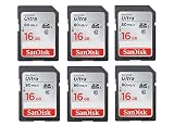 6x Genuine SanDisk Ultra 16GB Class 10 SDHC Flash Memory Card Up To 80MB/s Memory Card (SDSDUNC-016G-GN6IN) with slim memory card case (6pcs)