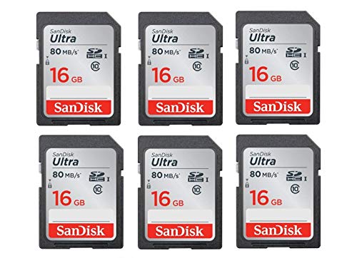 6x Genuine SanDisk Ultra 16GB Class 10 SDHC Flash Memory Card Up To 80MB/s Memory Card (SDSDUNC-016G-GN6IN) with slim memory card case (6pcs)