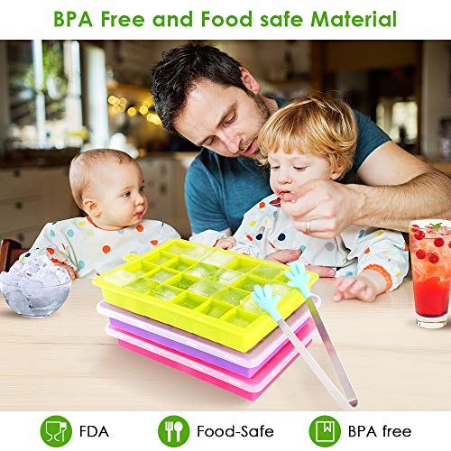 EZCO Silicone Ice Cube Molds (3-Pack), Ice Cube Trays Square Easy Release 24 Cavity BPA Free Ice Makers with Lid for Ice, Whiskey, Cocktail, Candy, Chocolate - Thumbnail 4