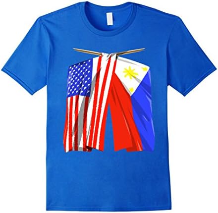 Men's Philippines Flag T-Shirt Filipino American Flag Tee Shirt Large Royal Blue