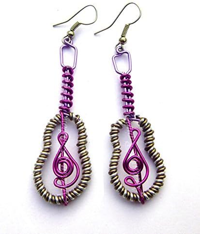 Guitar Women Earrings - Silver and Purple Wire work Jewelry for Women - Music Inspired Earrings - Christmas Gift for Women - OOAK Jewelry